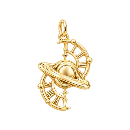 Celestial Time Saturn Charm Bracelet – Personalized Dreamer Gift – 18K gold plated 3 cm charm, front view