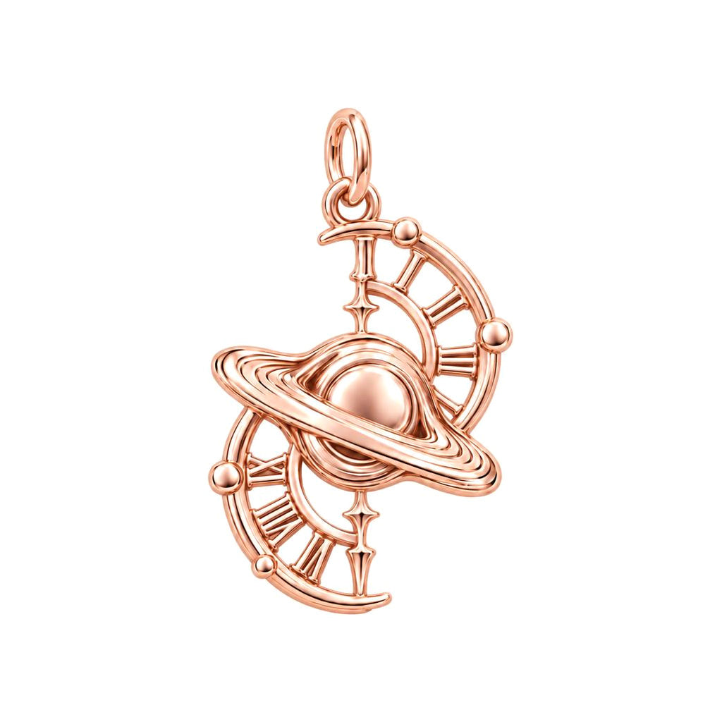Celestial Time Saturn Charm Bracelet – Personalized Dreamer Gift – rose gold 3 cm charm, front view