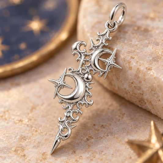 Celestial Twin Moons Charm Bracelet – Personalized Mom Gift – macro detail of the charm