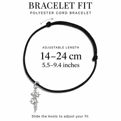 Celestial Twin Moons Charm Bracelet – Personalized Mom Gift – adjustable black cord bracelet, 14–24 cm