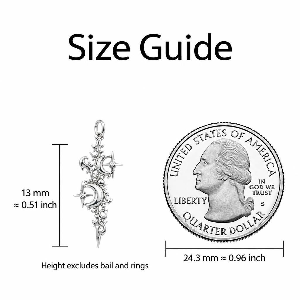 Celestial Twin Moons Charm Bracelet – Personalized Mom Gift – size guide, 13 mm charm next to a quarter