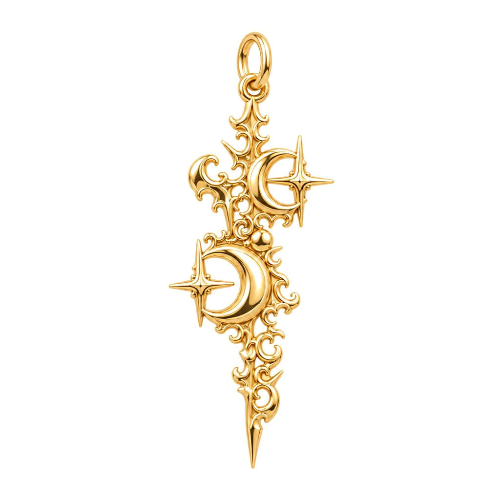 Celestial Twin Moons Charm Bracelet – Personalized Mom Gift – 18K gold charm, front view