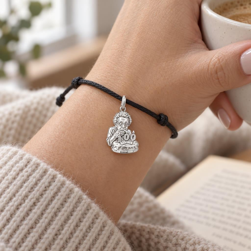 Centenarian Birthday Wish Charm and Polyester Cord Bracelet Set