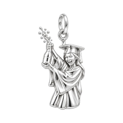 Champagne Celebration Graduate Charm Bracelet – Personalized Mom Gift – silver charm, front view