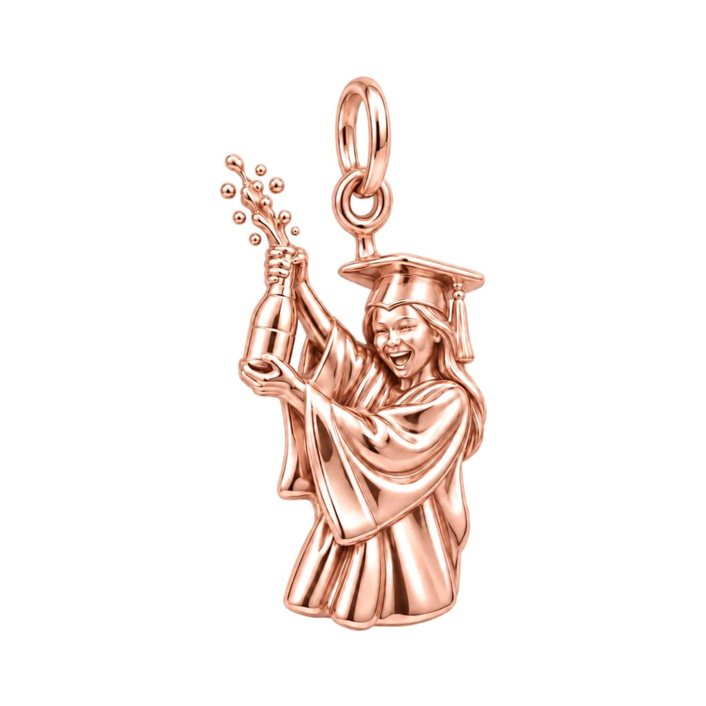Champagne Celebration Graduate Charm Bracelet – Personalized Mom Gift – rose gold charm, front view