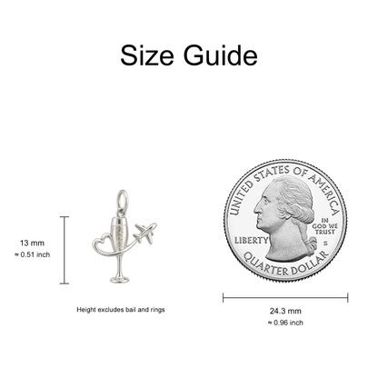 Champagne Glass and Airplane Charm — Size Guide — 13 mm body excluding bail and rings — 50-works-silver-20260916-162