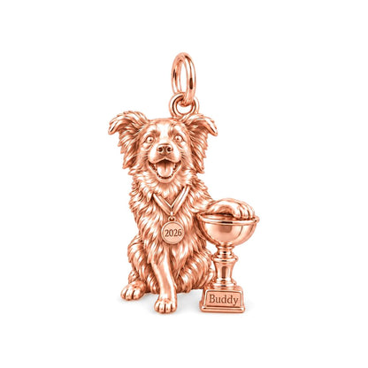 Champion Pup Trophy Charm Bracelet – Personalized Dog Mom Gift – rose gold charm, front view