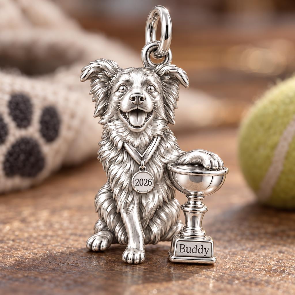 Champion Pup Trophy Charm Bracelet – Personalized Dog Mom Gift – macro detail of the charm