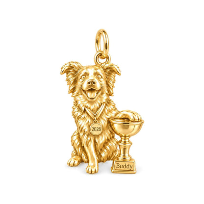 Champion Pup Trophy Charm Bracelet – Personalized Dog Mom Gift – 18K gold charm, front view