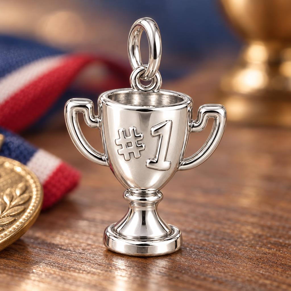 Champion Trophy Charm Bracelet – Personalized Mom Gift – macro detail of the charm