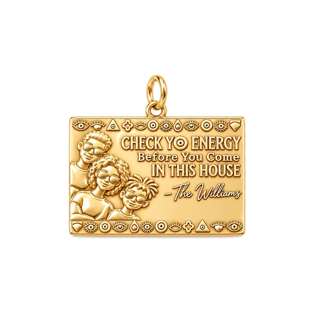 Check Yo Energy Charm Bracelet – Personalized Family Gift – 18K gold plated 3 cm charm, front view