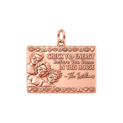 Check Yo Energy Charm Bracelet – Personalized Family Gift – rose gold 3 cm charm, front view