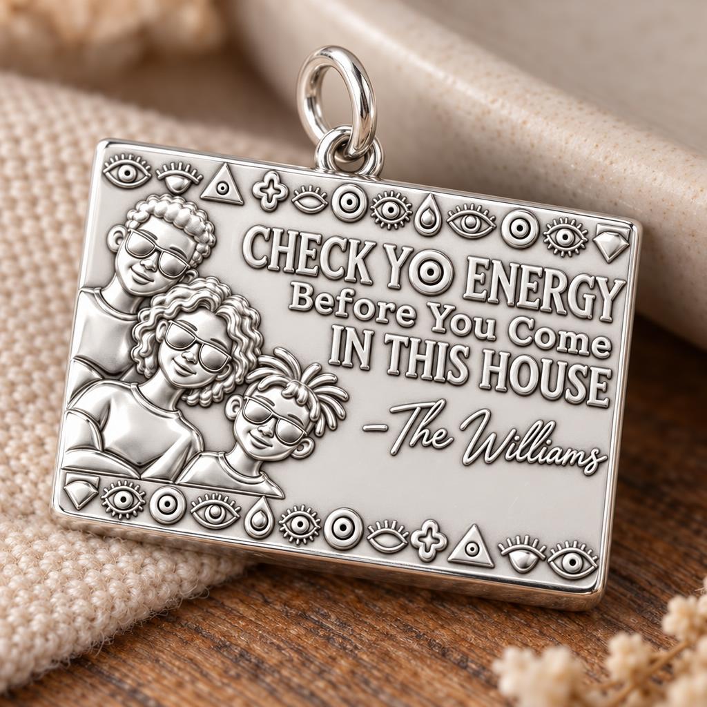 Check Yo Energy Charm Bracelet – Personalized Family Gift – macro detail of the charm