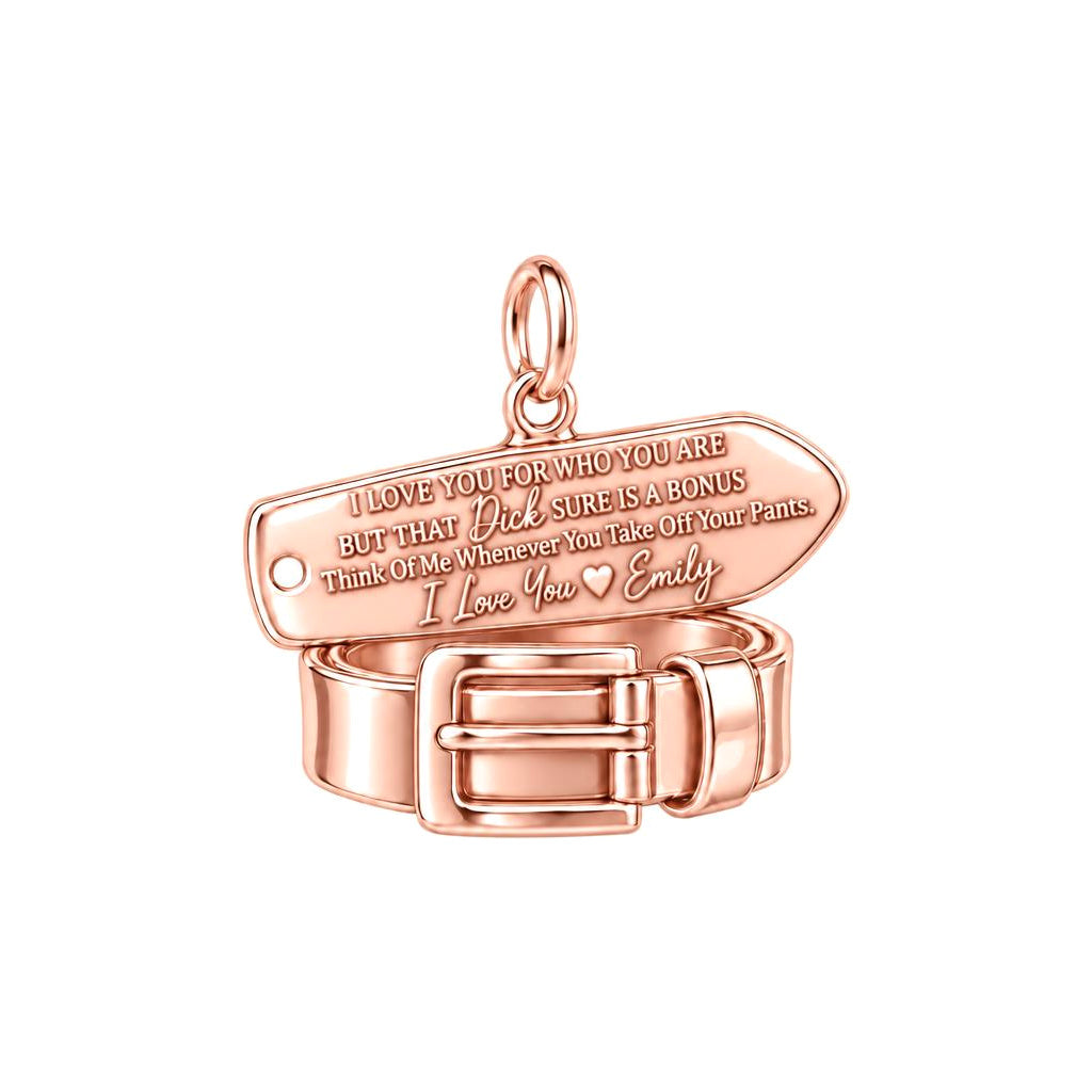 Cheeky Belt and Tag Charm Bracelet – Personalized Couple Gift – rose gold 3 cm charm, front view