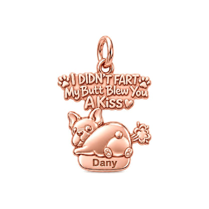 Cheeky Puppy Kiss Charm Bracelet – Personalized Dog Mom Gift – rose gold charm, front view