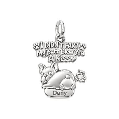 Cheeky Puppy Kiss Charm Bracelet – Personalized Dog Mom Gift – silver charm, front view