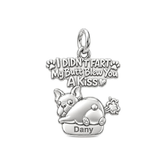 Cheeky Puppy Kiss Charm Bracelet – Personalized Dog Mom Gift – silver charm, front view