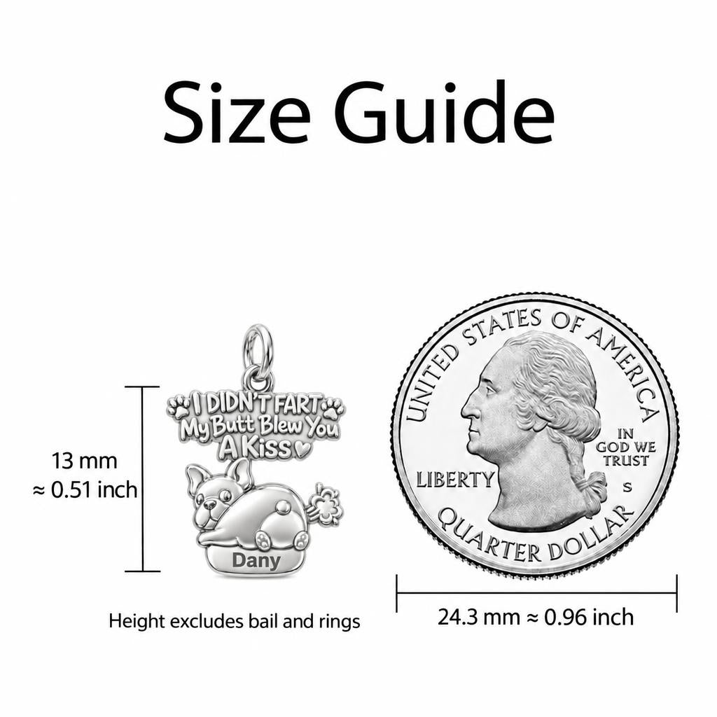 Cheeky Puppy Kiss Charm Bracelet – Personalized Dog Mom Gift – size guide, 13 mm charm next to a quarter