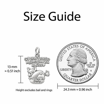 Cheeky Puppy Kiss Charm Bracelet – Personalized Dog Mom Gift – size guide, 13 mm charm next to a quarter