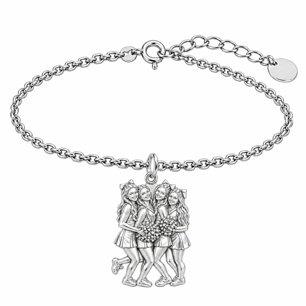 Cheer Squad Spirit Charm Bracelet Set – silver, front view
