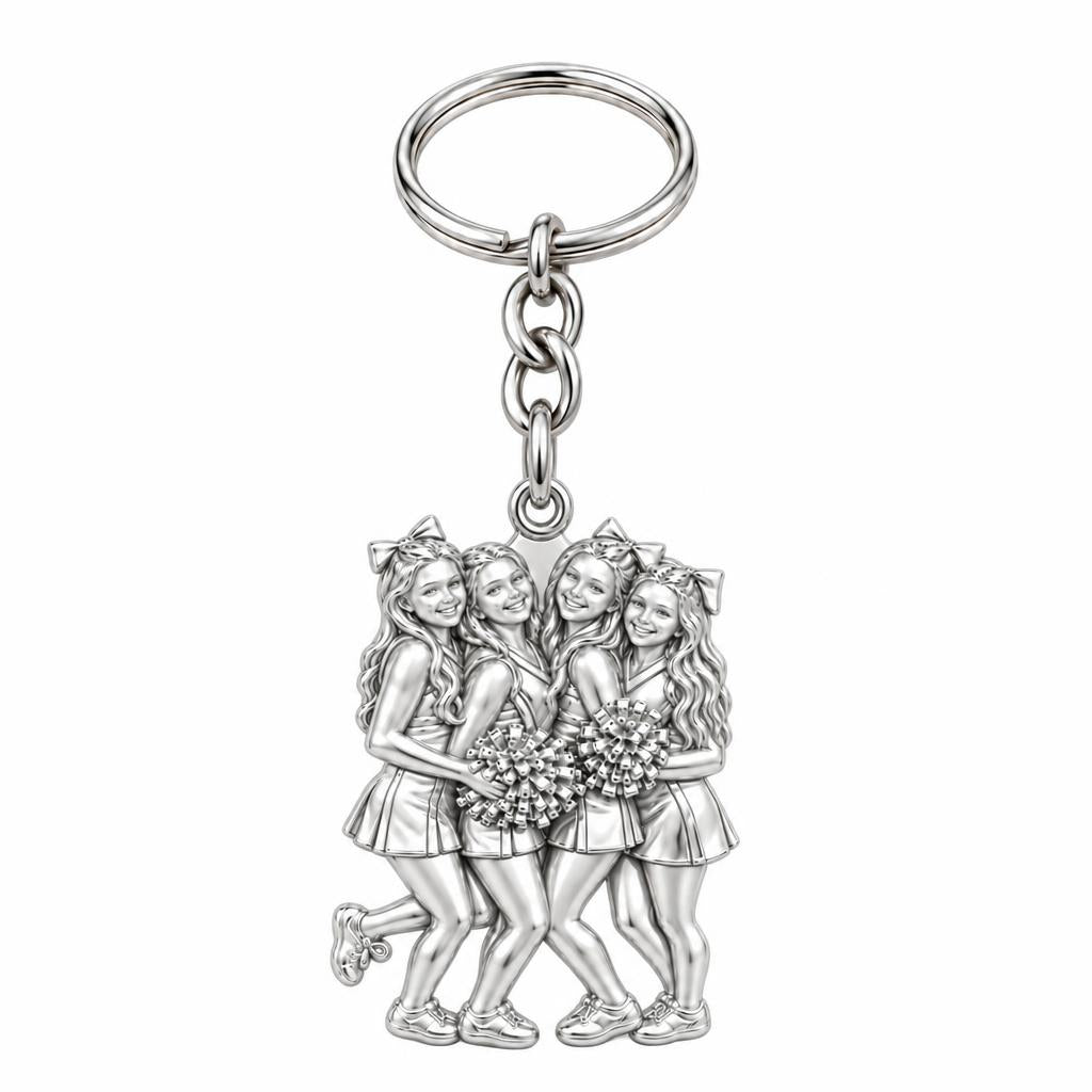 Cheer Squad Spirit Charm Keychain – silver, front view