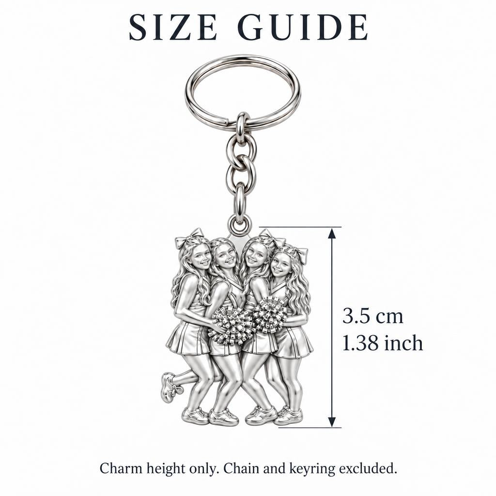 Cheer Squad Spirit Charm Keychain – size guide, 3.5 cm (1.38 in) charm, chain and keyring excluded