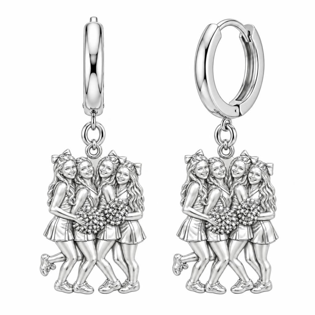 Cheer Squad Spirit Huggie Charm Earrings – silver, front view