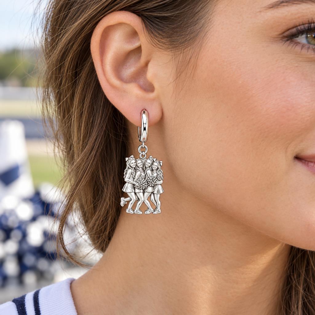 Cheer Squad Spirit Huggie Charm Earrings – worn / in use