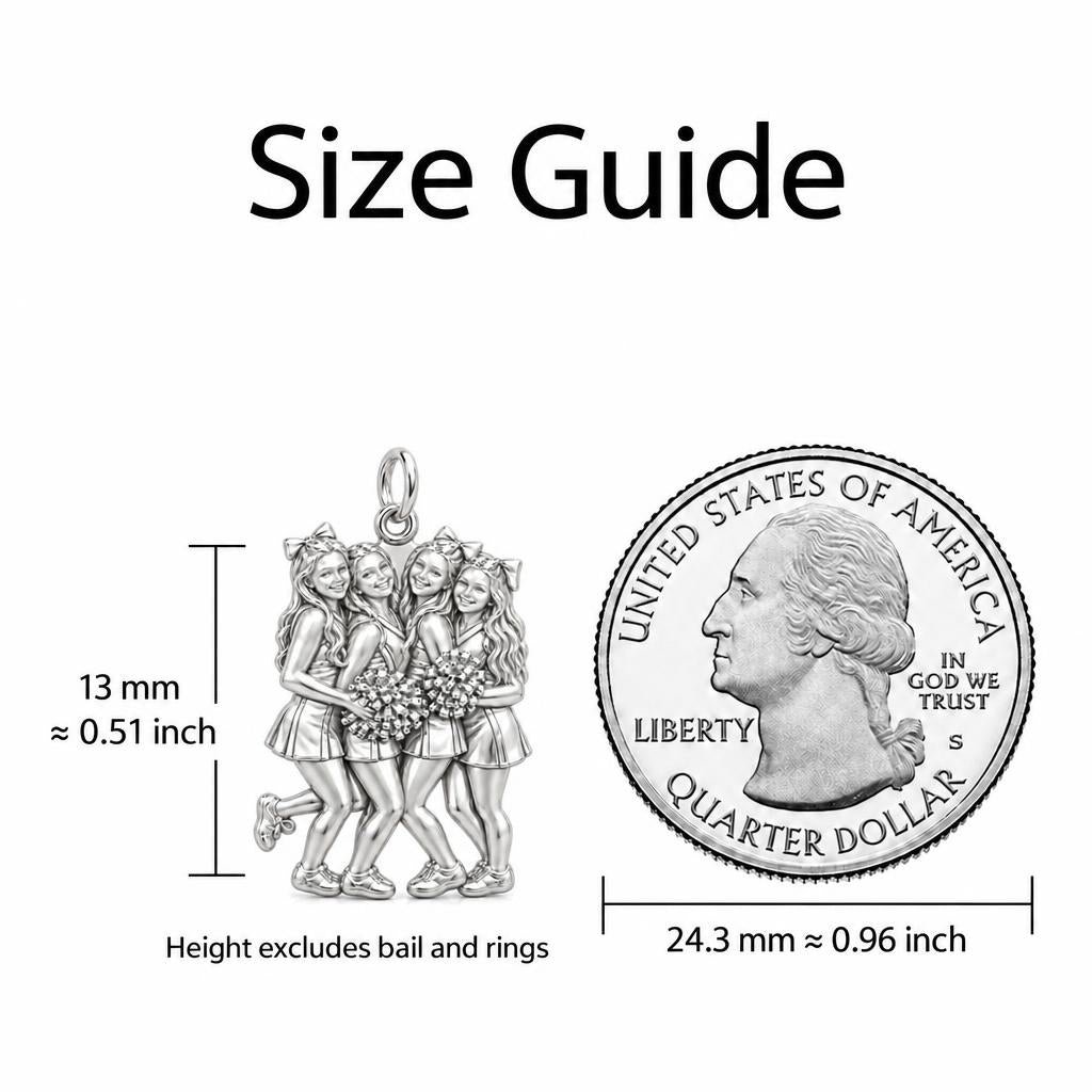 Cheer Squad Spirit Huggie Charm Earrings – size guide, 13 mm charm next to a quarter