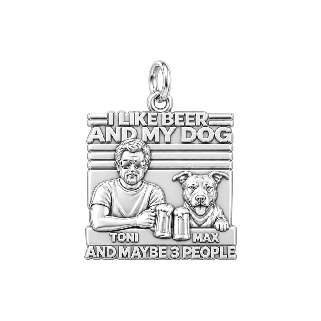 Cheers and Best Friends Charm Bracelet – Personalized Dog Dad Gift – silver plated 3 cm charm, front view