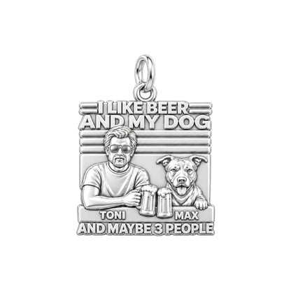 Cheers and Best Friends Charm Bracelet – Personalized Dog Dad Gift – silver plated 3 cm charm, front view