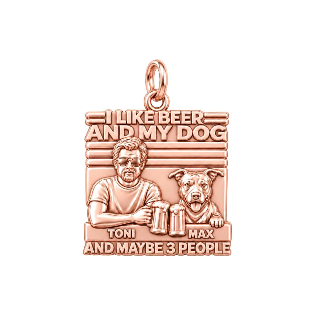 Cheers and Best Friends Charm Bracelet – Personalized Dog Dad Gift – rose gold 3 cm charm, front view