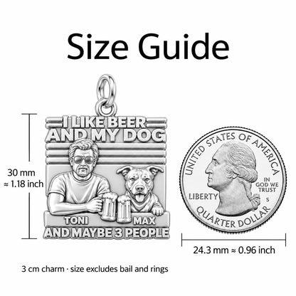 Cheers and Best Friends Charm Bracelet – Personalized Dog Dad Gift – size guide, 3 cm charm next to a quarter