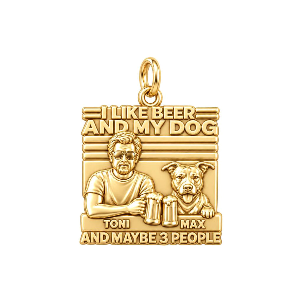 Cheers and Best Friends Charm Bracelet – Personalized Dog Dad Gift – 18K gold plated 3 cm charm, front view