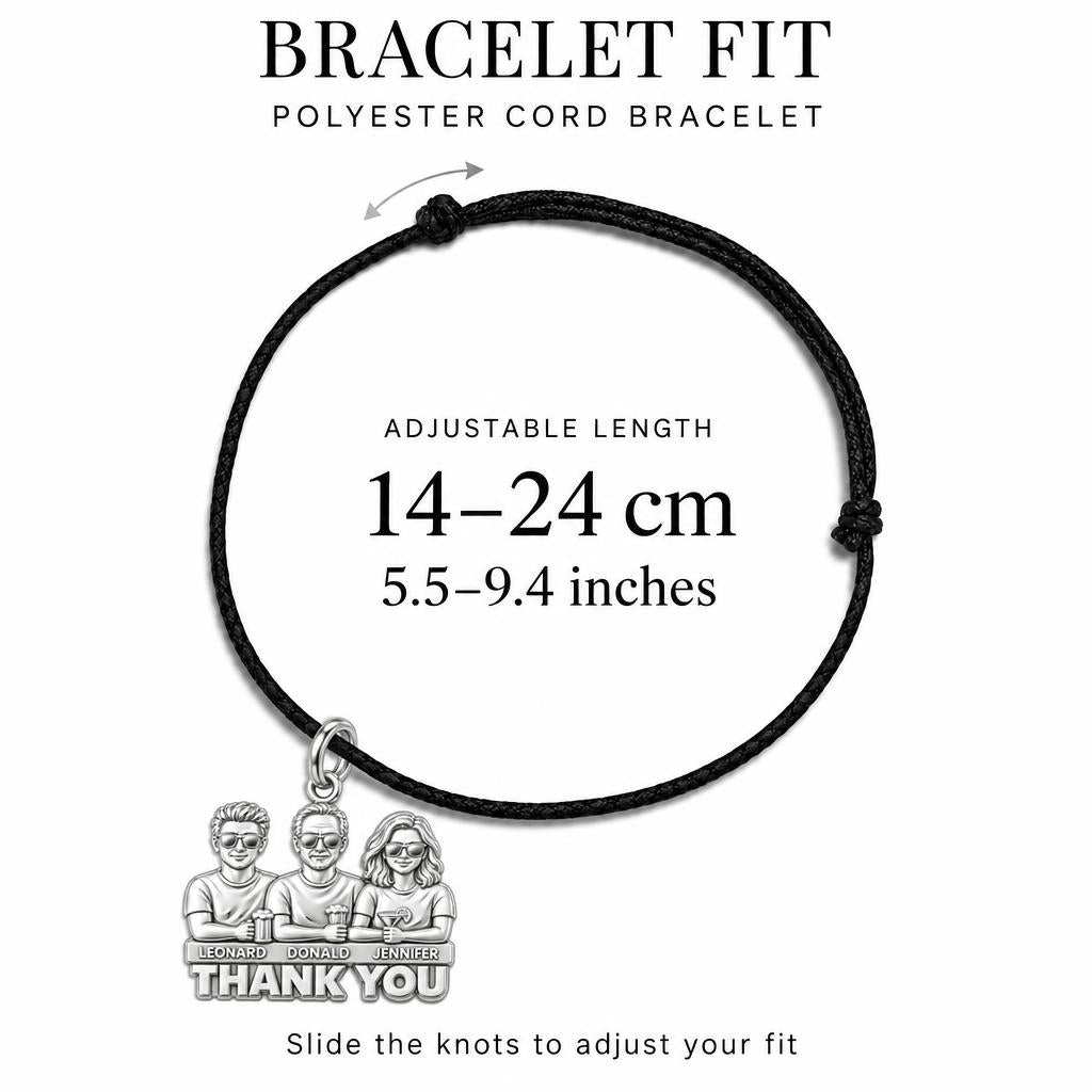 Cheers to Dad Thank You Charm Bracelet – Personalized Dad Gift – adjustable black cord bracelet, 14–24 cm