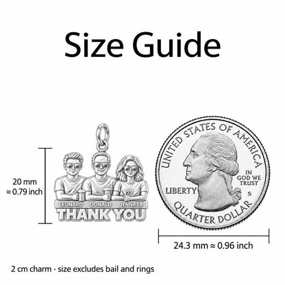 Cheers to Dad Thank You Charm Bracelet – Personalized Dad Gift – size guide, 2 cm charm next to a quarter