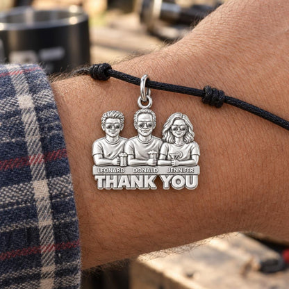 Cheers to Dad Thank You Charm Bracelet – Personalized Dad Gift – worn on the wrist on a black cord bracelet