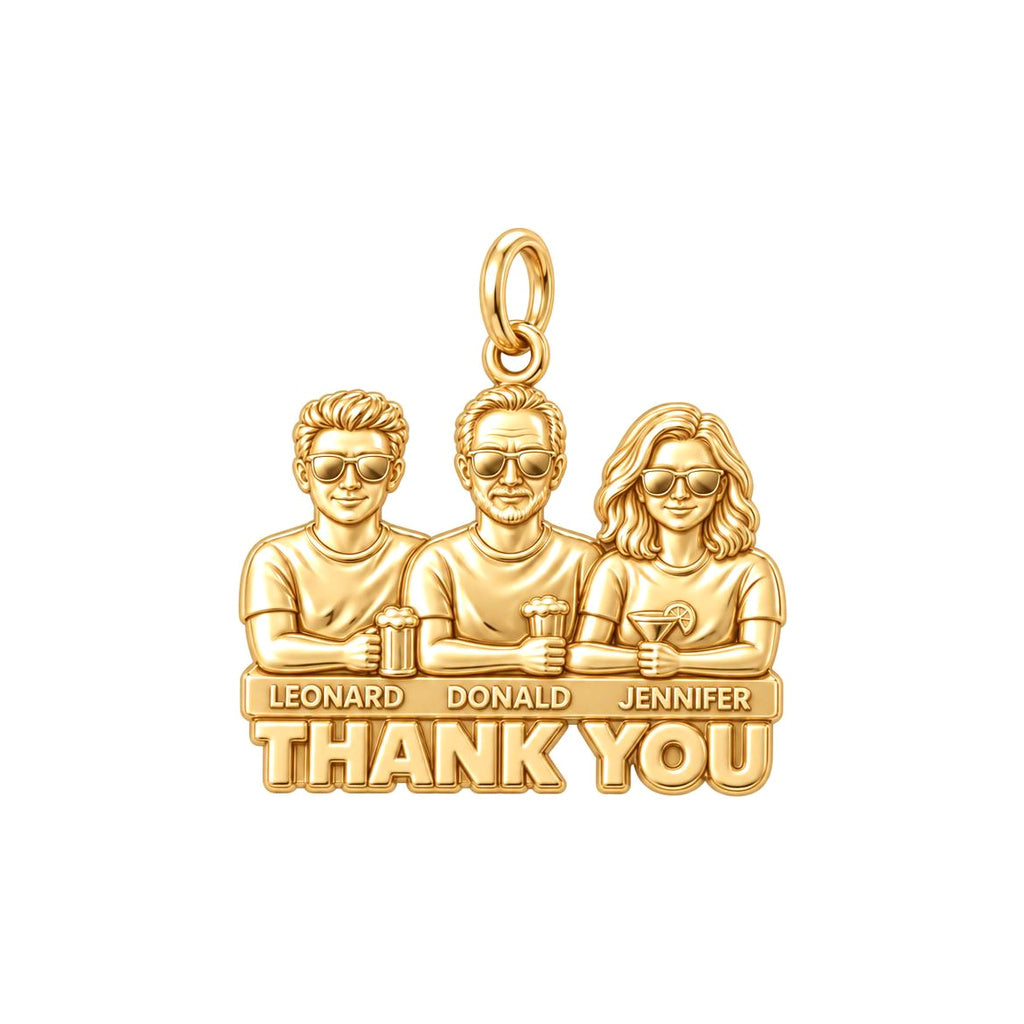 Cheers to Dad Thank You Charm Bracelet – Personalized Dad Gift – 18K gold plated 2 cm charm, front view