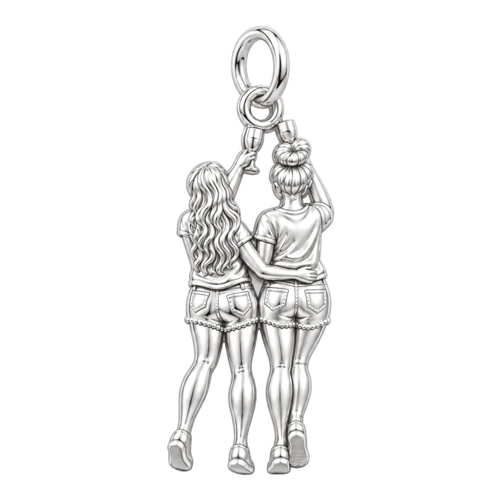 Cheers to Friendship Charm Bracelet – Personalized Bestie Gift – silver plated 3 cm charm, front view