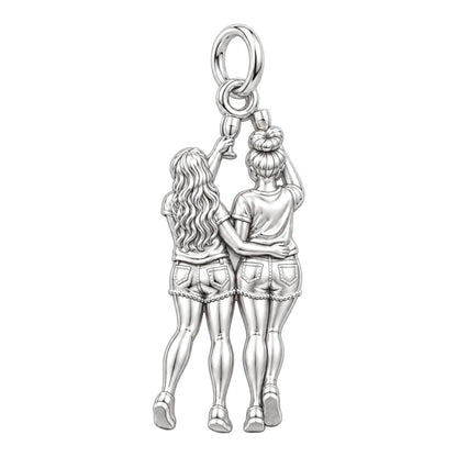 Cheers to Friendship Charm Bracelet – Personalized Bestie Gift – silver plated 3 cm charm, front view