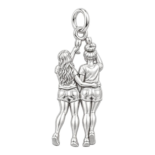 Cheers to Friendship Charm Bracelet – Personalized Bestie Gift – silver plated 3 cm charm, front view