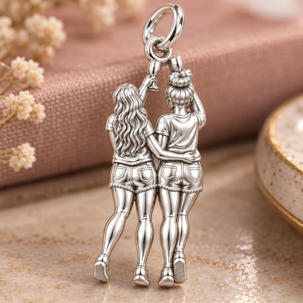 Cheers to Friendship Charm Bracelet – Personalized Bestie Gift – macro detail of the charm