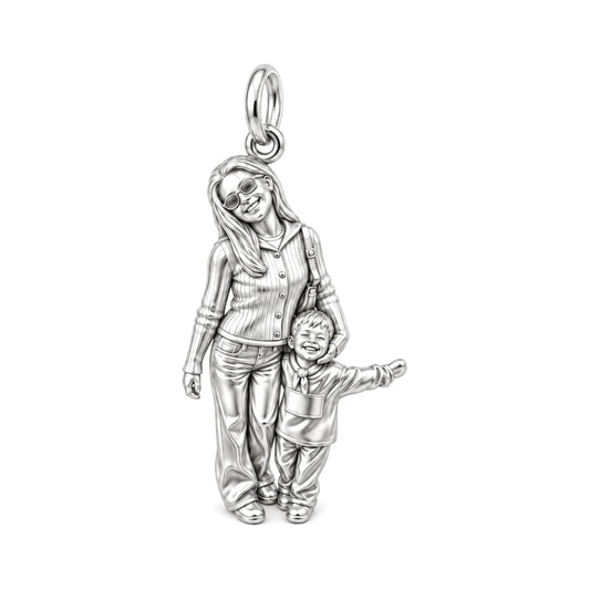 Cherished Moments Photo Sculpt Charm Bracelet – Personalized Mom Gift – silver charm, front view