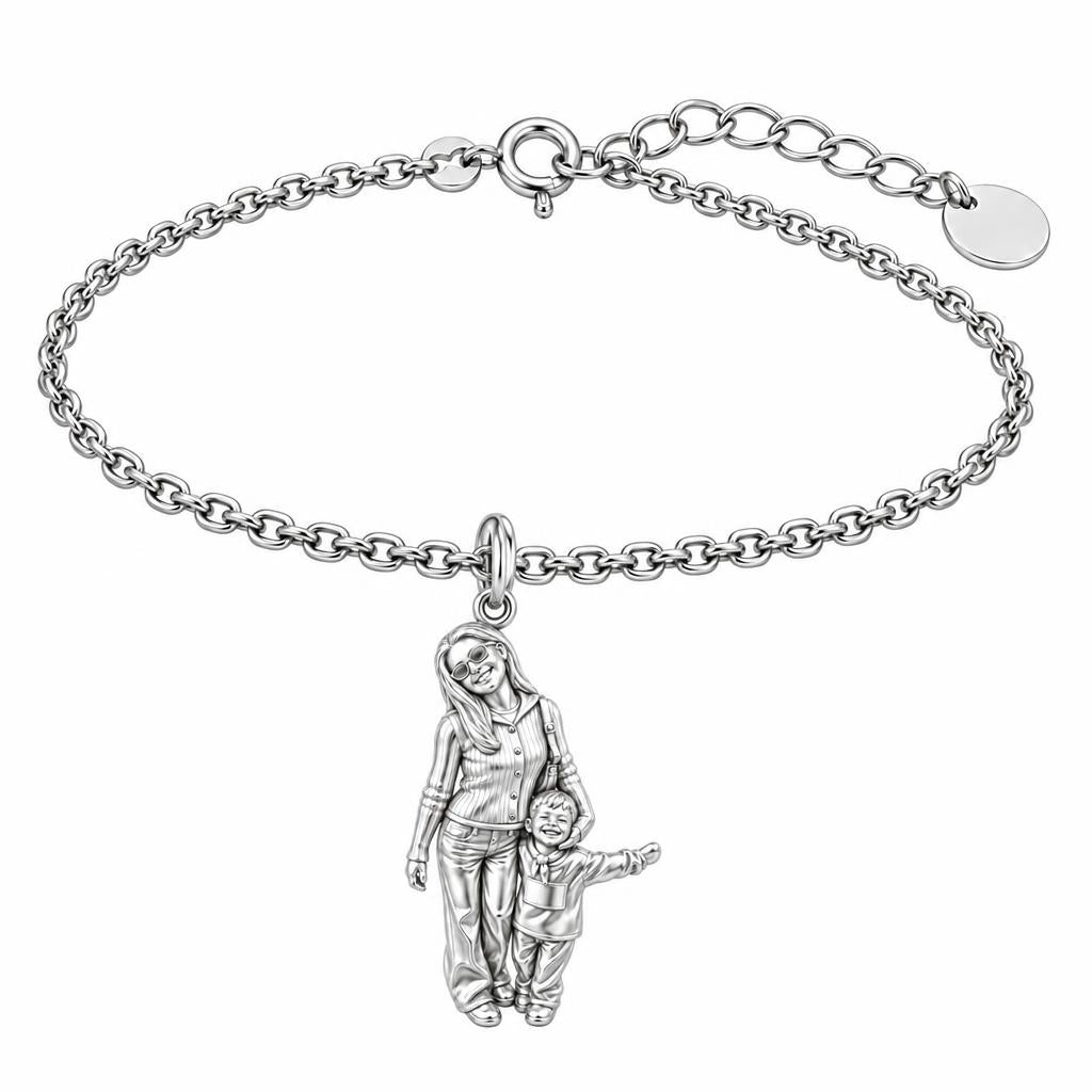 Cherished Moments Photo Sculpt Charm Bracelet Set – silver, front view