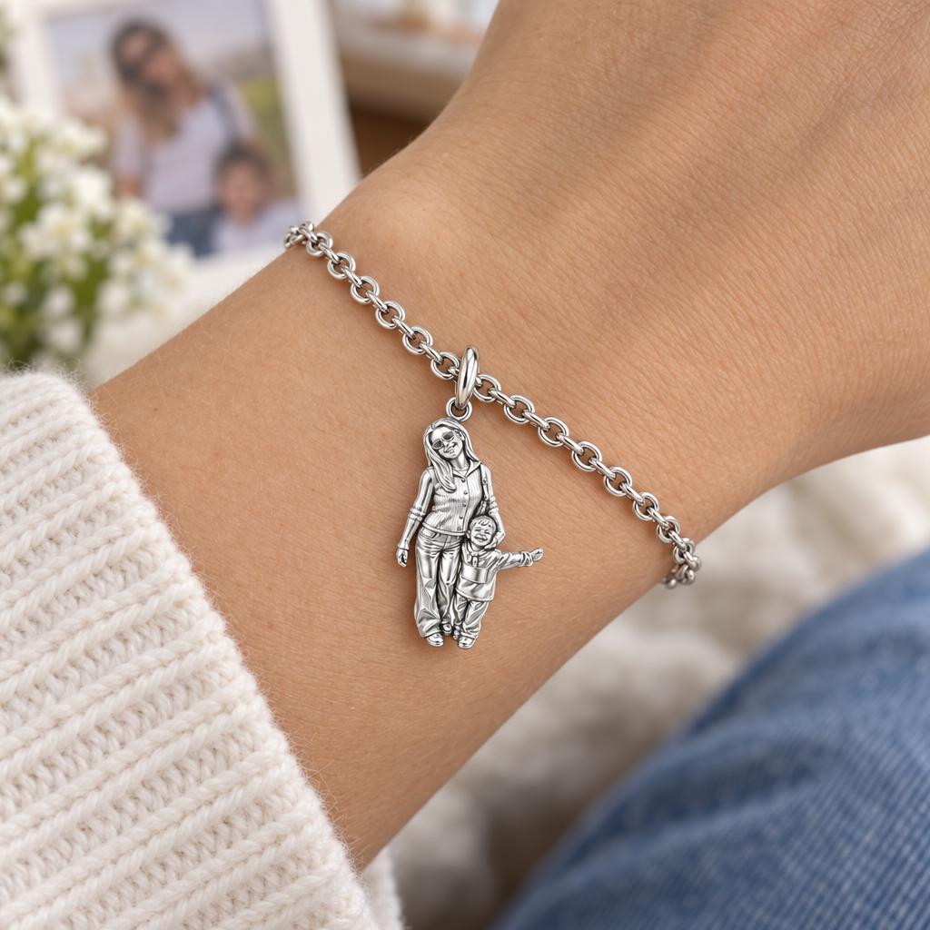 Cherished Moments Photo Sculpt Charm Bracelet Set – worn / in use
