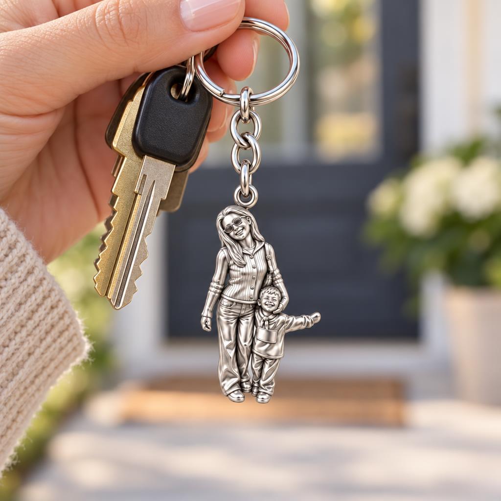 Cherished Moments Photo Sculpt Charm Keychain – worn / in use
