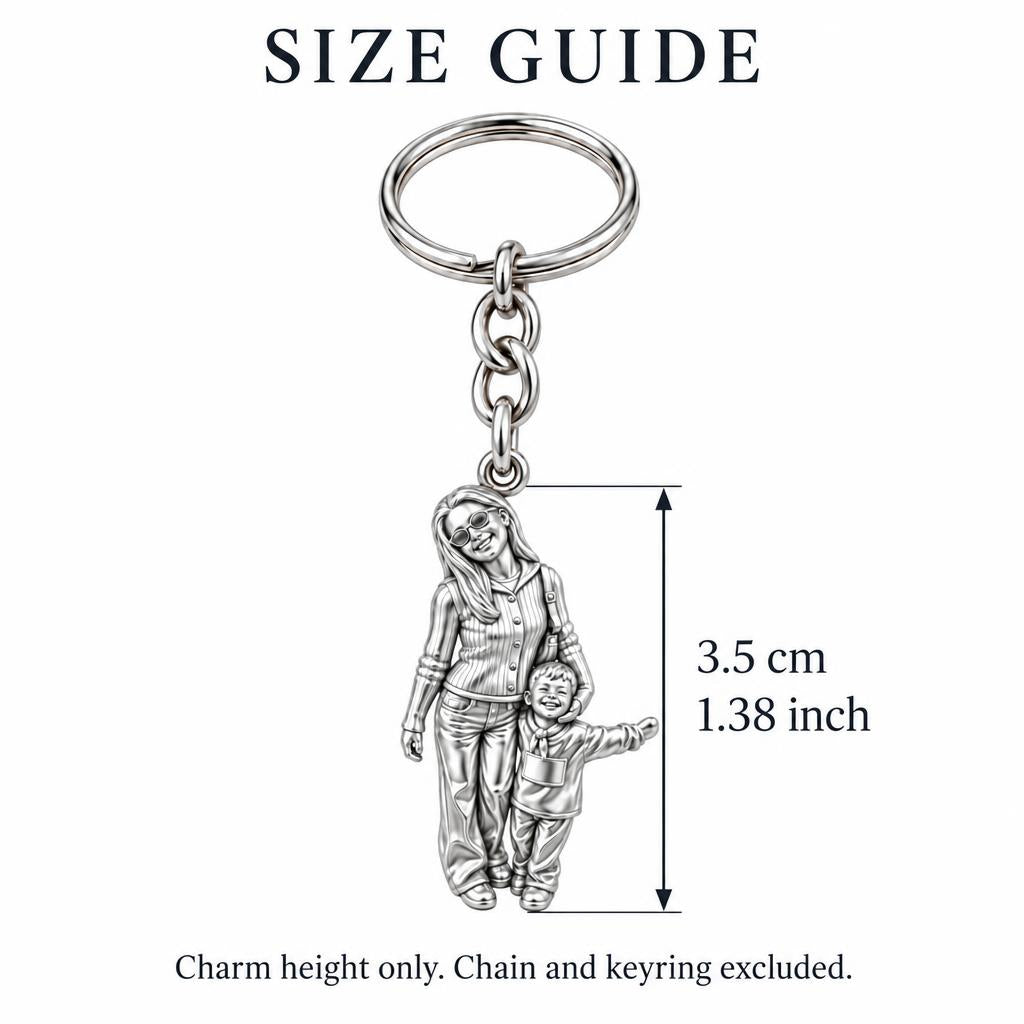 Cherished Moments Photo Sculpt Charm Keychain – size guide, 3.5 cm (1.38 in) charm, chain and keyring excluded