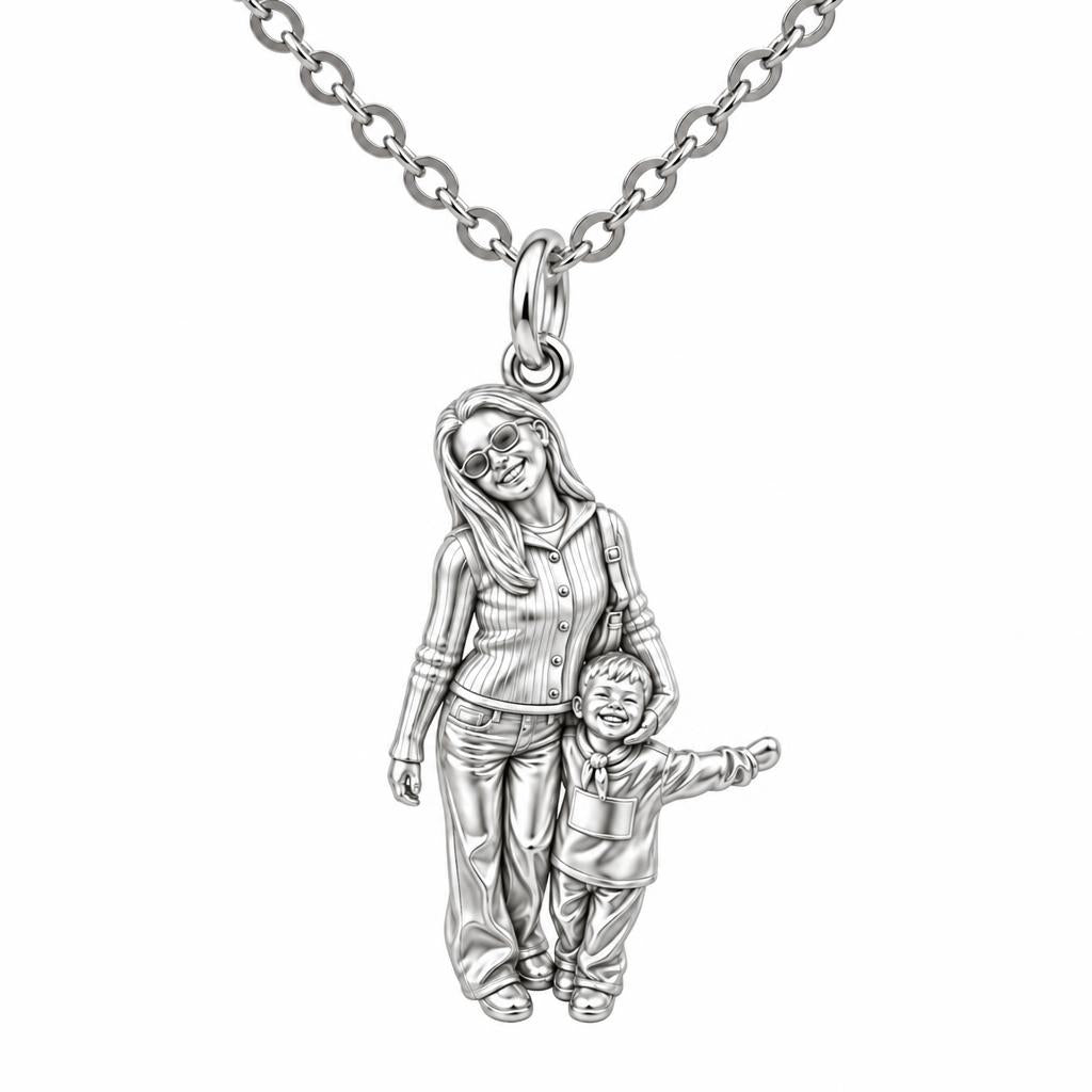 Cherished Moments Photo Sculpt Charm Necklace Set – silver, front view