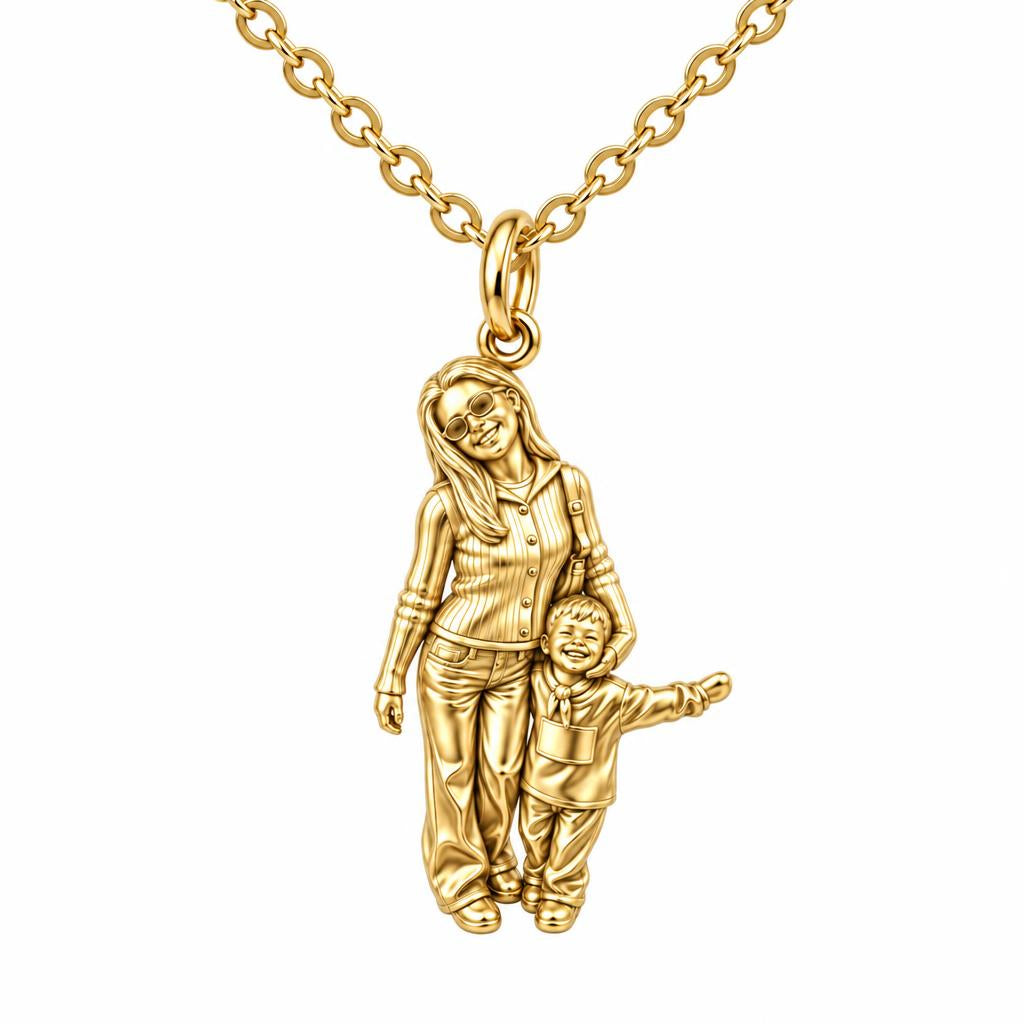 Cherished Moments Photo Sculpt Charm Necklace Set – 18K gold, front view