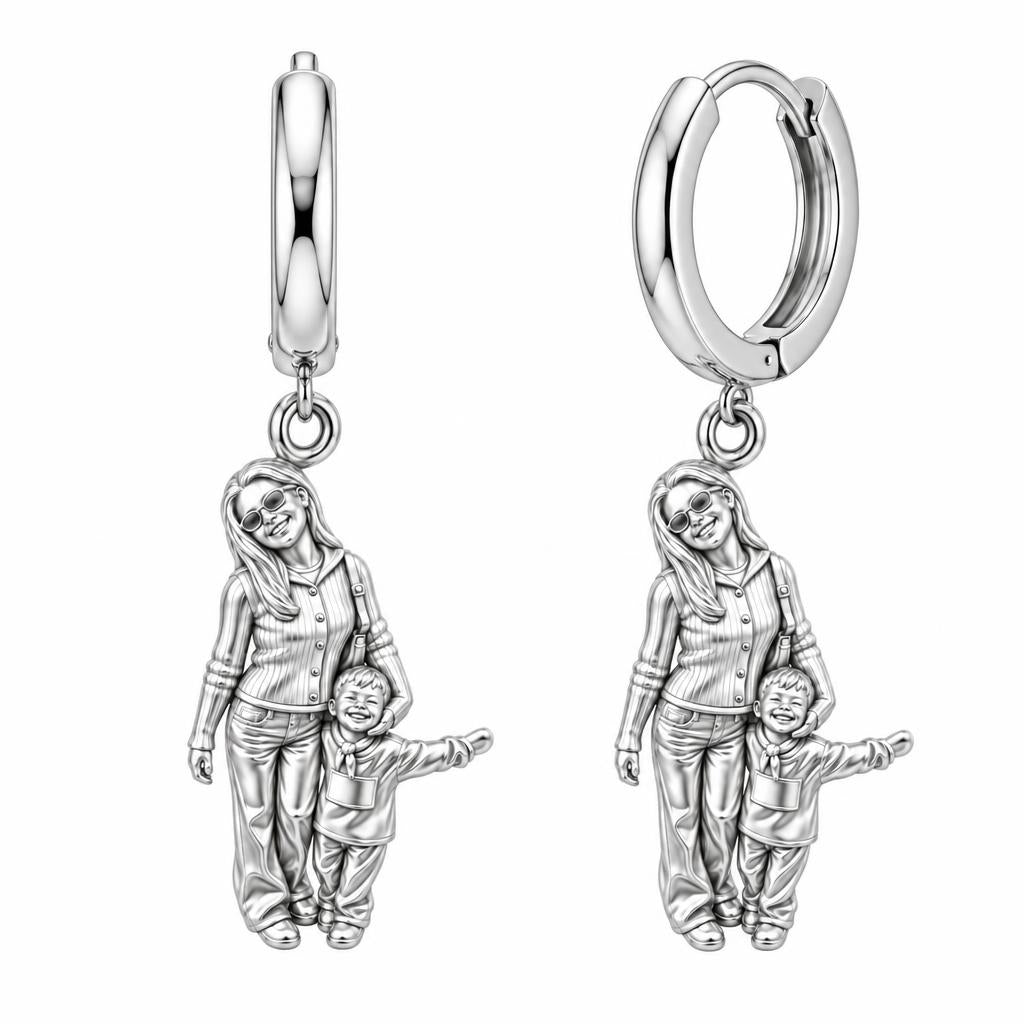 Cherished Moments Photo Sculpt Huggie Charm Earrings – silver, front view